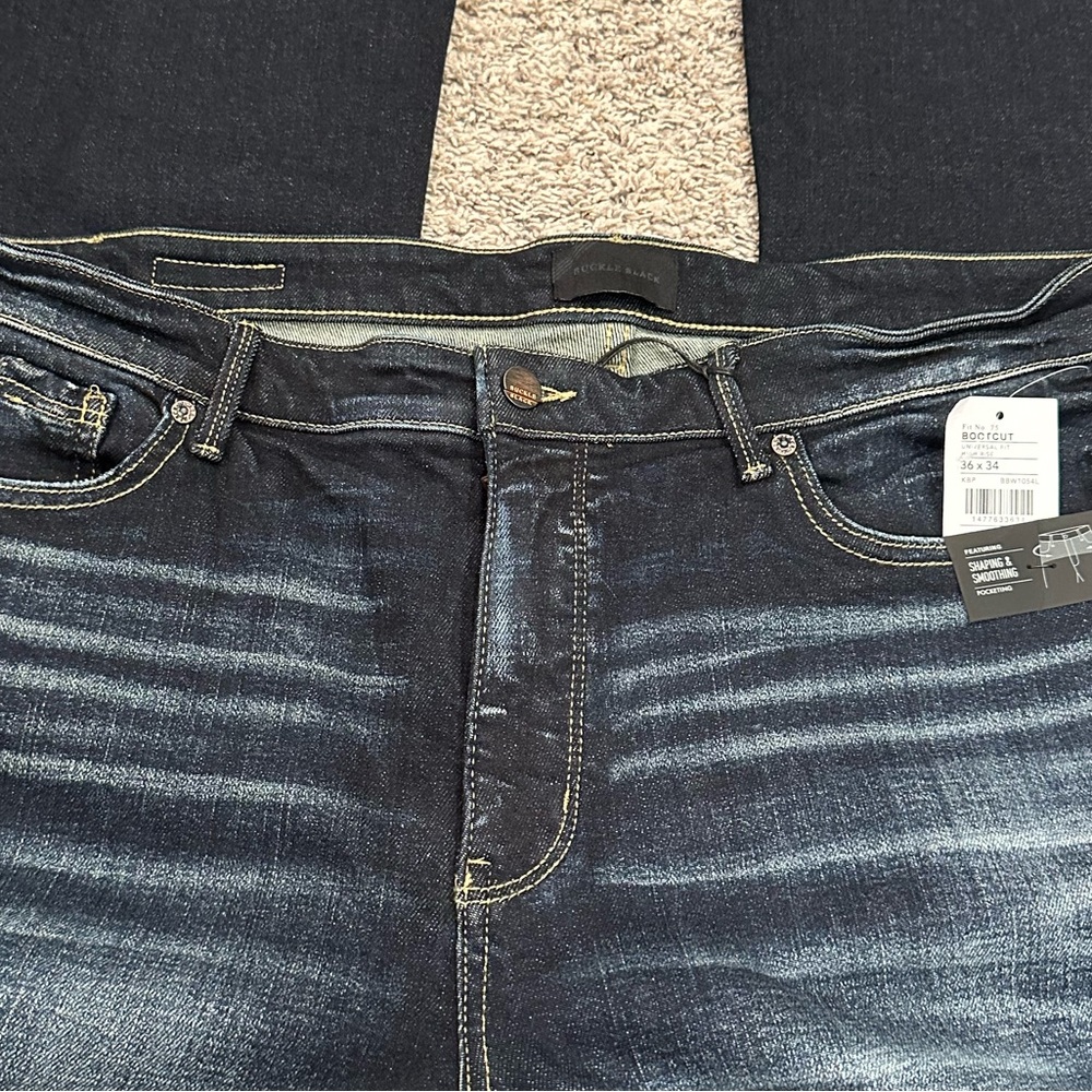 Buckle Black High Rise Boot Cut Jeans 36L